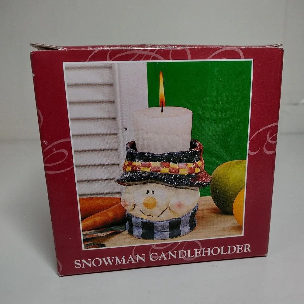 Snowman Candleholder with Colorful Hat Christmas